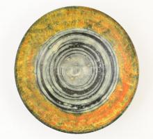 Gorka Lívia (1925-2011): Szürke-rozsdás tál, mázas kerámia, jelzett, d:29 cm