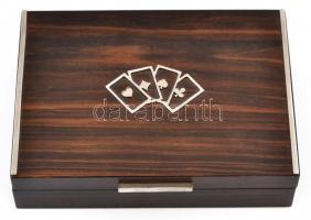 Fém rátétes kártyatartó doboz, 2 pakli újszerű Piatnik francia kártyával