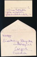 cca 1916 Chorin Ferencné é s Weiss Edith gratuláló névjegye és levélborítékja Liszkay Erzsébetnek a Weiss Manfréd Rt. óvodavezetőjévé történő kinevezése alkalmából