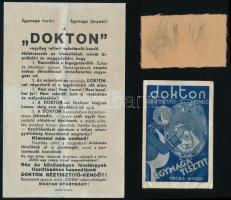 cca 1930 Dokton ezüsttisztító kendő próba-mintadarab reklámleírással, grafikus díszítésű tasakban