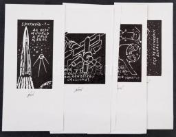 Űrkutatás kisgrafikákon 14 db aláírt linómetszet borítóval