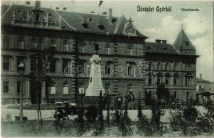 1908 Győr, Főreáliskola, Szabadság szobor. Kiadja Nitsmann József