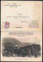 1932 Parád gyógyfürdő, kihajtható képes ismertető füzet, árjegyzékkel, postán feladva, szép állapotb...