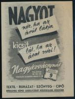 cca 1930 Bp. Kossuth Lajos utca, Nagykovácsy Üzletház kétoldalas reklám szórólapja