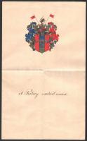 cca 1903 Pulay család kézzel festett címere, a papír hátoldalán okmánybélyeggel, 34x21 cm