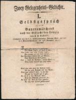 cca 1814 Két német nyelvű Ferenc császár 46. születésnapjára, és a lipcsei csatára írt alkalmi vers, szakadt.