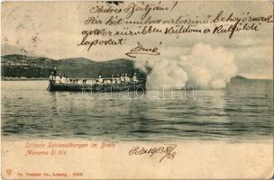 1903 Scharfe Schiessübungen im Boote / Manovre di tiro / Éleslövészeti gyakorlat / Austro-Hungarian Navy K.u.K. sharp shooting exercises in boat. Dr. Trenkler Co. (EK)
