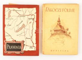 2 Officina kiadvány: Kovreg Ilona: Pannónia. Bp. (1939.) Officina. 29 p. 32 kép, 2 sztl. lev. Illusztrált kiadói kartonált kötésben, szép állapot, Pataky Mária: Rákóczi földje. Sérült kartonálásban.