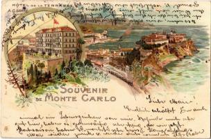 1906 Monte Carlo, Hotel de la Terrasse (prop. A. C. Garre) / hotel, locomotive, railway line. Art Nouveau, floral, litho (EK)