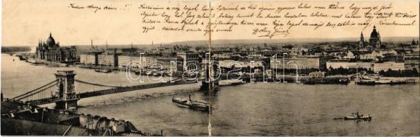 1902 Budapest, kihajtható panorámalap. Lánchíd, Parlament, gőzhajó / folding panoramacard (r)