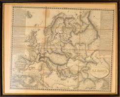 1818 Európa térkép. Rézmetszet. General Karte von Europa 1818. 68x58 cm Üvegezett keretben.  / Engra...