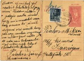 1944 Levél Fischer Miksa zsidó 106/17-es KMSZ-nek (közérdekű munkaszolgálatos) a szászrégeni munkatáborba / WWII Letter to a Jewish labor serviceman to the labor camp of Reghin. Judaica (fa)