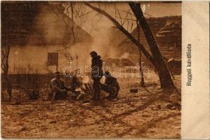 Reggeli kávéfőzés / WWI Austro-Hungarian K.u.K. military, soldiers brewing coffee in the morning