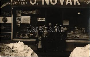 1931 Ismeretlen település, J. Novák üzlete és kirakata télen / shop of J. Novak in winter. photo