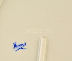 Herendi zöld csíkos tál, kézzel festett, jelzett, kopásnyomokkal, 31,5×23 cm