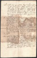 1794 Azonosítatlan helységben lévő földek adásvételi szerződése, pecsét, aláírások nélkül, foltos,