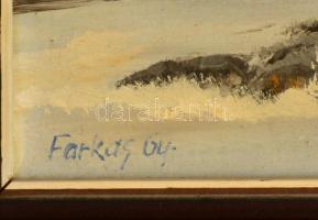 Farkas Gyöngyi (1959-): Téli tanya. Olaj, farost, jelzett, keretben, 30×40 cm