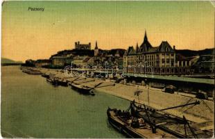 1909 Pozsony, Pressburg, Bratislava; vár, rakpart, uszályok. L. & P. P. / castle, quay, barges (kis szakadás / small tear)
