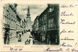 1898 Pozsony, Pressburg, Bratislava; Mihály kapu utca, üzletek. Kiadja Körper Károly fényképész / Michaelerthorgasse / street view, shops (EK)