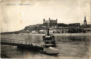 1912 Pozsony, Pressburg, Bratislava; vár, Pozsony csavargőzös átkelőhajó / castle, shuttle boat, steamship (EK)