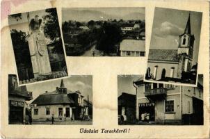 1944 Taracköz, Teresva; Hősök szobra, emlékmű, Görögkatolikus templom, Cikta, Hangya Szövetkezet üzlete / WWI Heroes monument, Greek Catholic church, cooperative shop + kétnyelvű bélyegző / bilingual cancellation (fl)