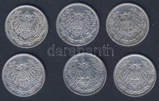 Német Birodalom/Császárság 1905-18. 1/2M Ag (6x) T:2/3,3