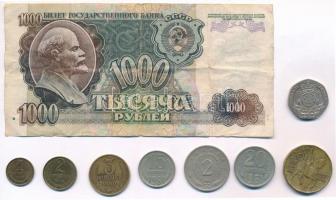 9db-os vegyes külföldi fémpénz és bankjegy tétel, közte a bankjegy Szovjetunió 1992. 1000R T:2,III-