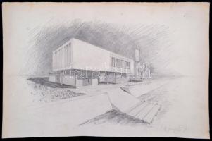 Olvashatatlan jelzéssel: Modern állomás. Ceruza, papír, 28×42 cm