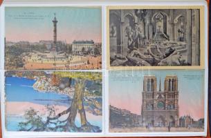 40 db RÉGI képeslap albumban: külföldi városok és motívumok / 40 pre-1945 postcards in an album: European towns and motives