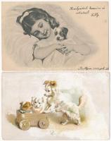 7 db RÉGI motívumlap: kutya / 7 pre-1945 motive postcards: dogs