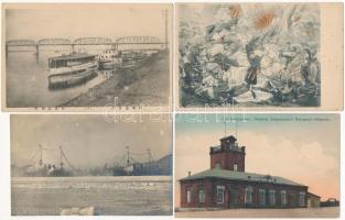 27 db RÉGI képeslap: orosz-japán katonai és hadihajós lapok, Pöstyén W.L. lap, Abaújszántó, Izsák, k...