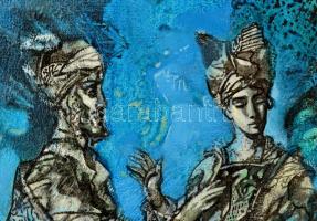 Sebestyén János (1957-): Érintés. Akril, farost, jelzett, keretben, 69×49 cm