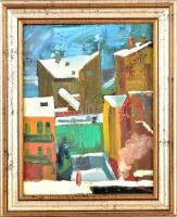 Kéri Imre (1945-): Ferencvárosi háztetők. Olaj, vászon, jelzett, keretben, 40×30 cm