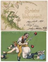 13 db RÉGI főleg litho dombronyomott motívum képeslap / 13 pre-1945 mostly litho and embossed art mo...