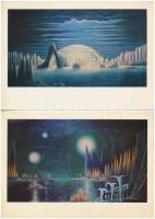 8 db MODERN nagyalakú lap sci-fi festményről Georgy Ivanovich Kurnin aláírásával / 8 modern big size...