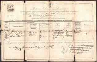 1867 Tokaj és Pest, 4 db anyakönyvi kivonat, felzetes pecséttel, okmánybélyegekkel