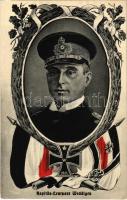 Kapitän-Leutnant Weddigen, Kaiserliche Marine / Otto Weddigen, German U-boat commander. Art Nouveau, flags + Kais. Deutsche Marineschiffspost No. 70. 22/9. 14.