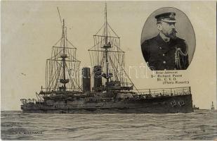 HMS Albemarle pre-dreadnought Duncan-class battleship of the Royal Navy. Rear-Admiral Sir Richard Poore Bt., C.V.O.