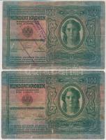 1912. 100K (2x) egyik kiolvashatatlan felülbélyegzéssel T:III-
