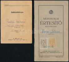 1940-1956 3 db okmány (népiskolai értesítő, munkakönyv, lakbérkönyv)