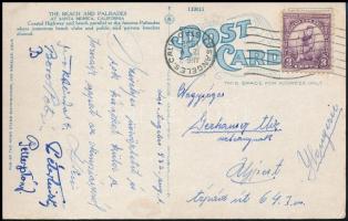 1932 A magyar tornászcsapat tagjai által aláírt képeslap a Los Angelesi olimpiáról. közöttük az aranyérmes Pelle István is.