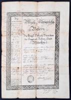 1833 Bajor útlevél több bejegyzéssel. Rézmetszet. 30x41 cm