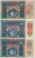 1915. 10K (3x) piros "MAGYAROSZÁG" körbélyegzővel, piros "DEUTSCHÖSTERREICH" bél...