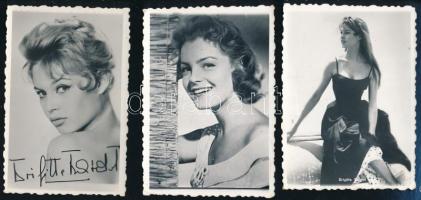 3 db színészeket ábrázoló fotó (Brigitte Bardot, Romy Schneider), 8,5×6 cm