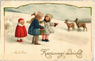 Karácsonyi üdvözlet / Christmas. Children art postcard. D.A.G.B. No. 3057. litho s: Pauli Ebner