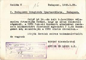 1935 Hutter és Lever RT. szappan és mosópor reklámja, levél a Budapesti Drogisták Ipartestületének /...