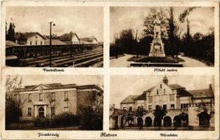 1935 Hatvan, vasútállomás, Járásbíróság, Hősök szobra, Városháza (fl)