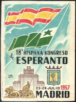 1957 Eszperantó kongresszus, plakát, szakadással, 29,5×22 cm