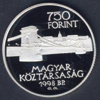 1998. 750Ft Ag "Budapest egyesítésének 125. évfordulója" T:PP Tanúsítvánnyal!