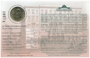 2003. 20Ft "Deák Ferenc" elsőnapi veret számozott emléklapon T:1